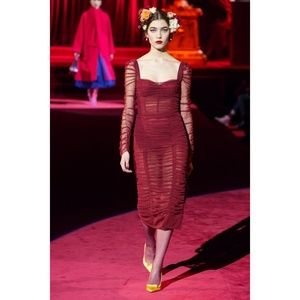 NWT Dolce & Gabbana Red Mesh Runway Dress w/Slip